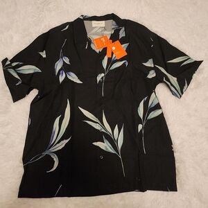 YoungLA Black Short-Sleeve Tropical Leaf Shirt Size L